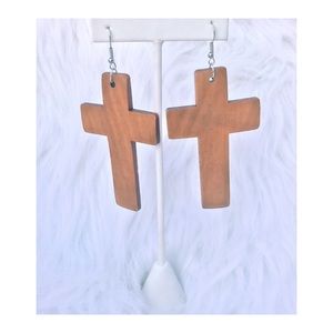 NWOT Wooden Cross Dangle Earring